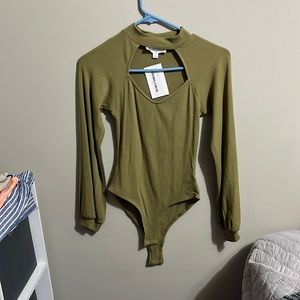 Olive Green open chest Body Suit
